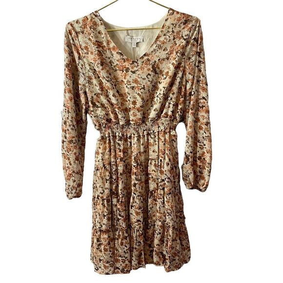 Hayden Los Angeles Boho Smocked Waist Floral V Neck Dress Size MED - Picture 1 of 8